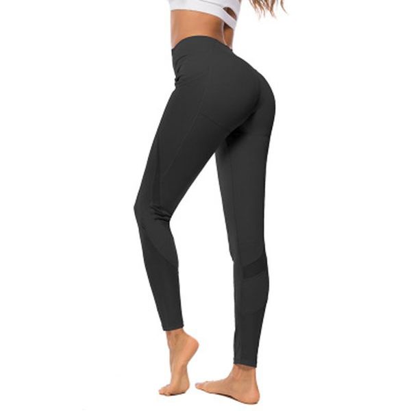 

ladies gauze pocket yoga legging high waist pure color elastic fitness running brief 2020 fashion women yoga pants #t1g, White;red