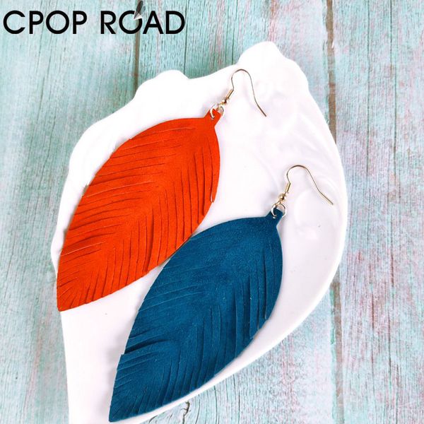 

кожаные серьги овчины большой лист для женщин перо кисточкой multicolors кожа earringstextured легковес подарка ювелирных изделий drop доста, Silver