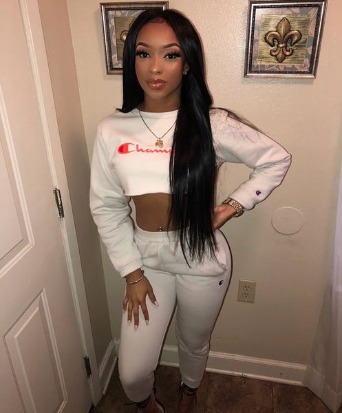 2020 Champions Brand Plus Size Women Tracksuit Set Short Crop Top
