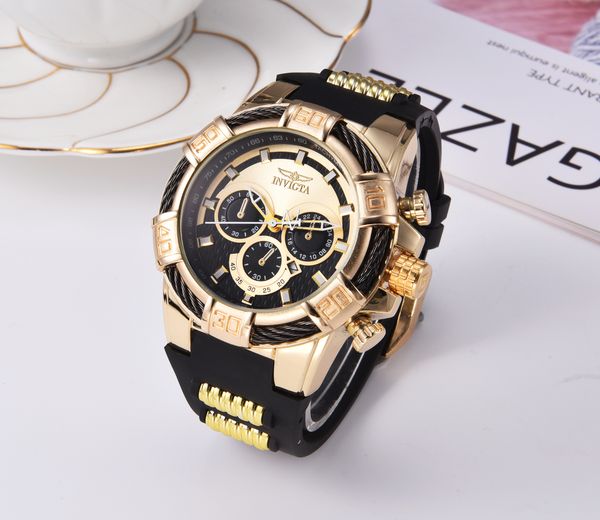 

invicta thurder bolt rubber strap gold chronograph quartz men's watch, Slivery;brown