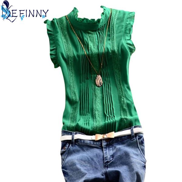 

style women reffle shirt chiffon blouse office lady casual work blouse tee hot, White