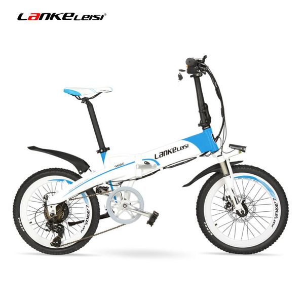 

g660 48v 10ah hidden battery 20" folding electric mountain bike, 500w 240w motor, aluminum alloy frame, suspension fork, Silver;blue