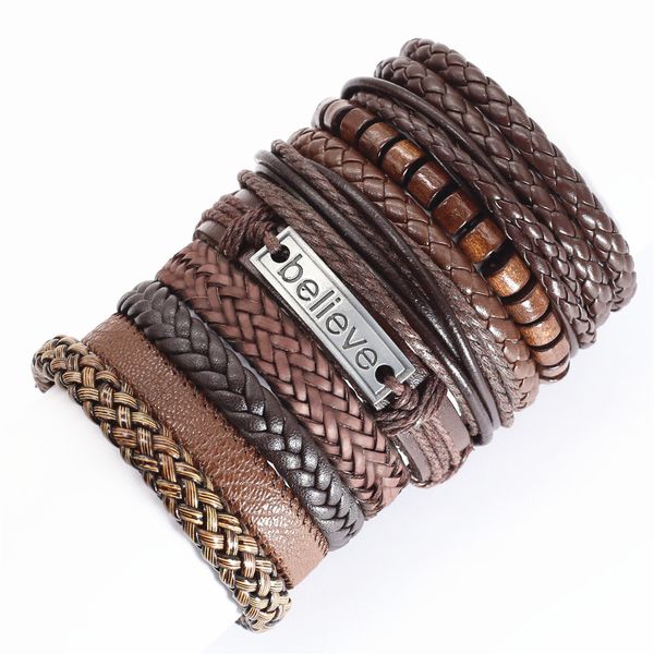 

handmade weave bat circle flower black feather charm men leather bracelets women bangles femme homme male jewellery 10 pcs/set, Golden;silver