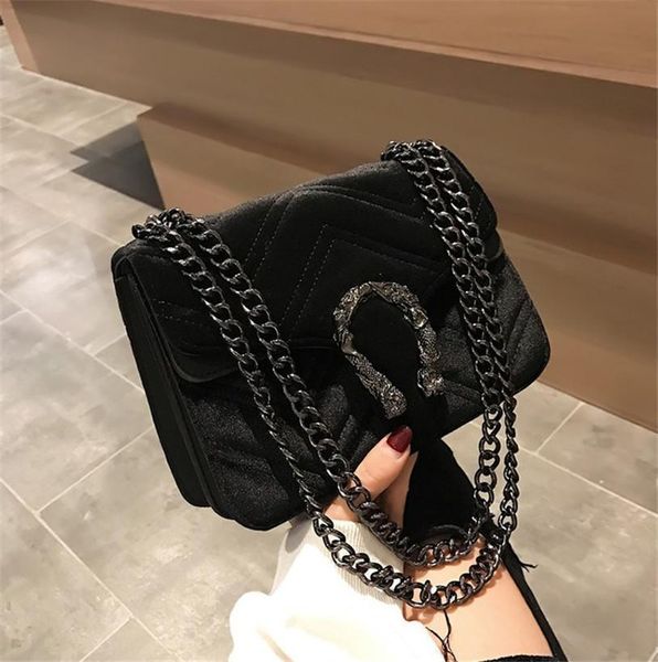 

designer- luxury handbag women bag winter new snakehead lock velvet bag classic embroidered line wavy women chain bag elegant temperament