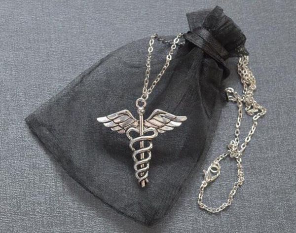 Modeschmuck Vintage Silber Caduceus Halskette Arzt EMT Medizinisches Symbol Anhänger Halskette Schmuck guter Freund, Schlüsselbeinkette Geschenk 500