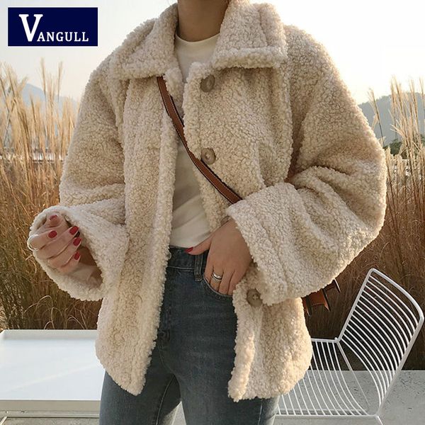 

vangull 2019 autumn winter new women lamb velvet jackets plus velvet thickening loose coat artificial lapel fur locomotive, Black;brown