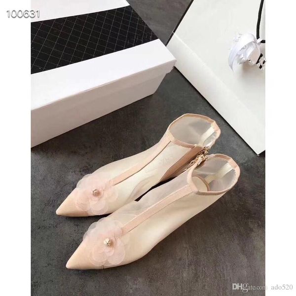 

new designers black white mesh upper breathable ankle boots for women suede pointed toe summer shoes woman chic floral zapatos de mujer