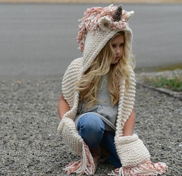 

lovely unicorn baby knitted hats with scarf set winter windproof kids boys girls warm shapka caps for children scarf beanies caps gb1668, Blue;gray