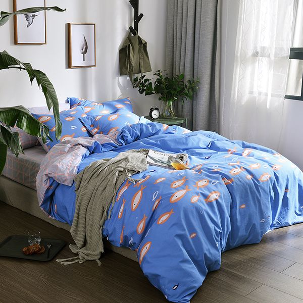 Tropical Leaf Fish Flowers Bedding Set Twin Queen King Size Cotton