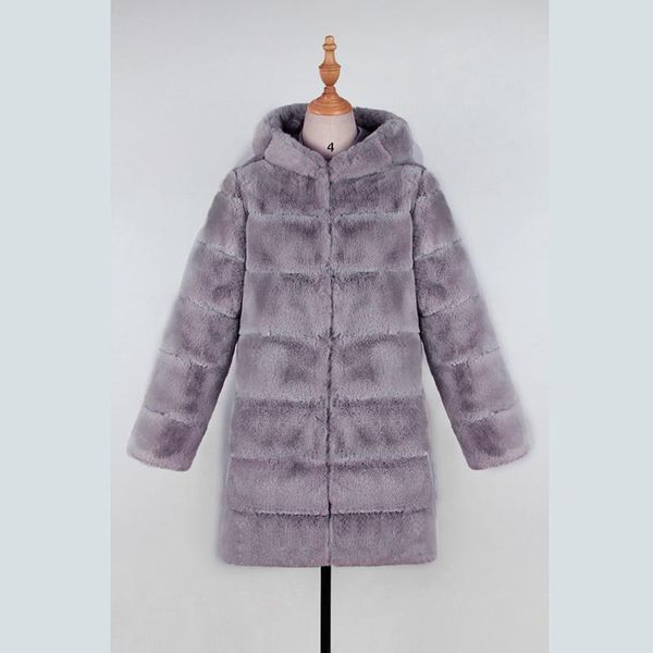 

women fashion luxury faux fur coat hooded autumn winter warm overcoat, Black