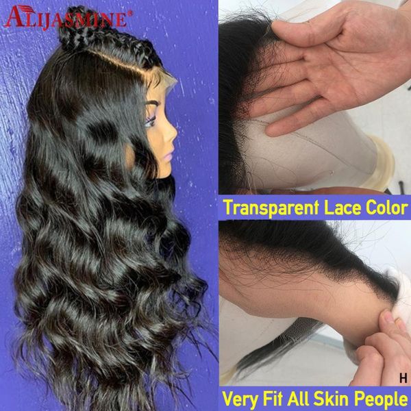 

lace wigs 8-26inch hd transparent brazilian remy 13x6 front human hair for women loose wave wig bleached knots, Black;brown