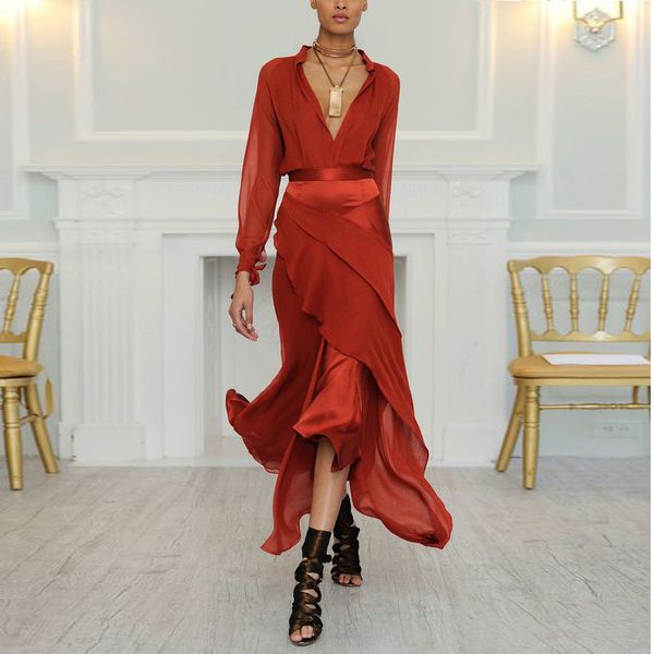 

sexy v lead dress осень с длинным рукавом вечернее платье longuette, White;black