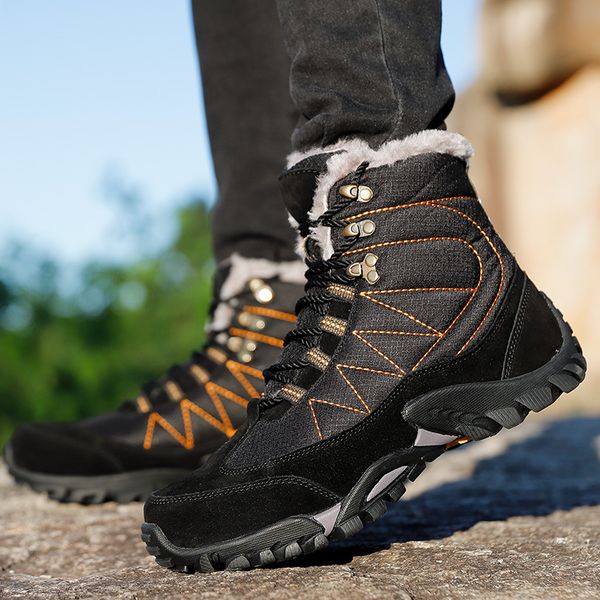 

big size 36-46 winter warm fur snow boots for men fashion walking work safety wear resisting footwear casual shoes, Black