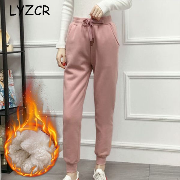 

warm winter pants women thick cashmere pants casual loose warm fleece women's velvet winter women candy color trousers, Black;white