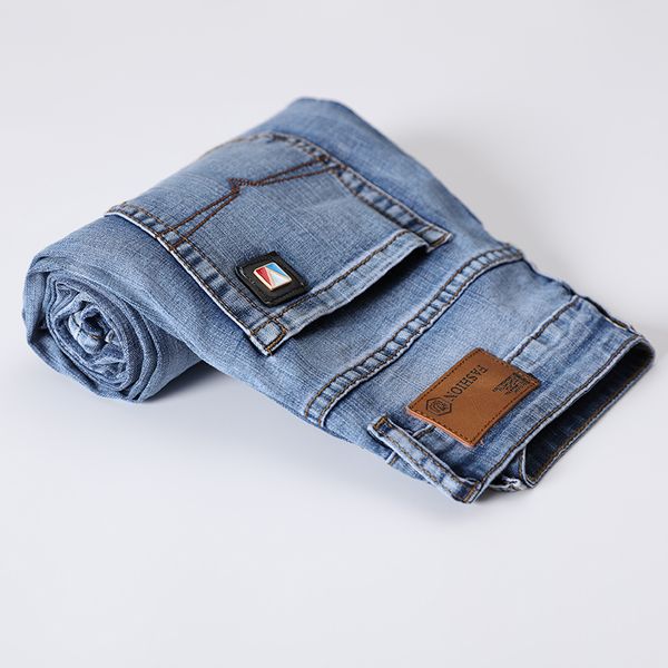 

men's jeans for men straight trousers male soft slim fit business denim designer smart casual pants pantalon hombre homme, Blue
