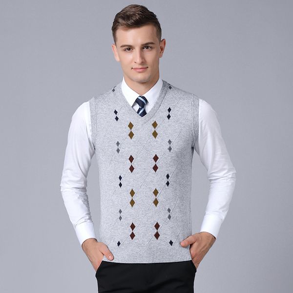 

macrosea business casual men's wool sweater argyle pattern wool vest retro style sleeveless pullover autumn&winter male clothing, Black;white