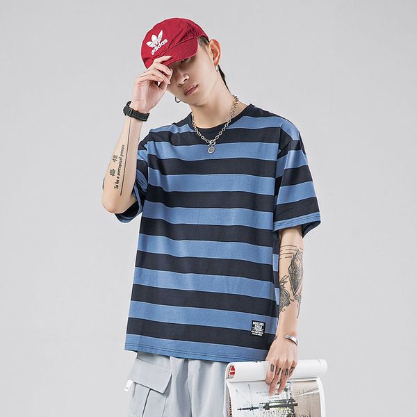 

ewq / мужская одежда 2020 лето новая полоса с коротким рукавом футболка для мужчин повседневная свободные корейский прилив топы свободные бо, White;black