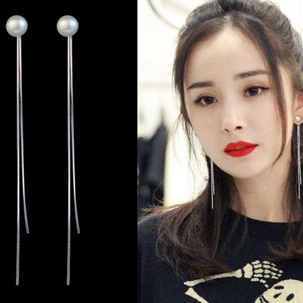 

dangle & chandelier 925 silver pearl earrings needles simple korean temperament long section of the tassel ear wire earrings wild silver col