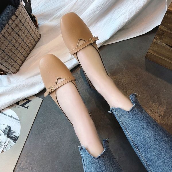 

brief soft leather square toe shallow comfy flats solid slip on leisure single shoes woman brand design loafers female j15-48, Black