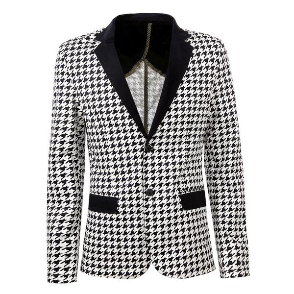 

новый плед мужчины блейзер masculino slim fit с длинным рукавом мода стиль мужской блейзер куртка, White;black