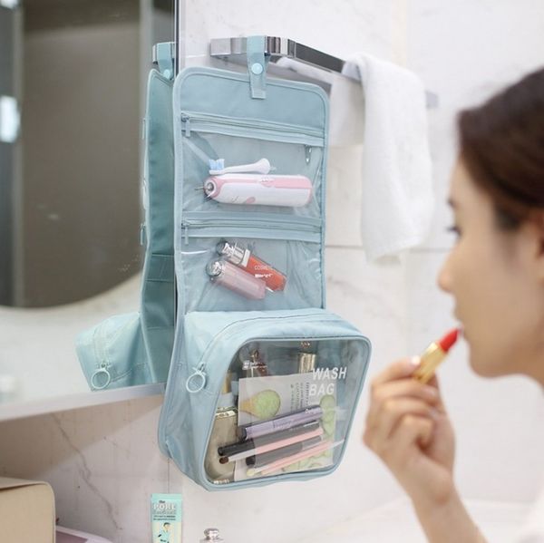 

portable waterproof travel cosmetic bag polyester neceser hanging wash bag neutral make up organizer bathroom wash