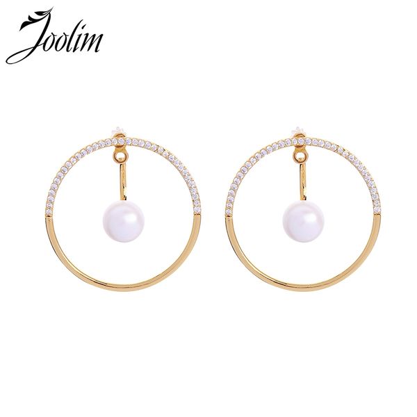 

joolim high end gold color round cooper hoop earring fine jewelry, Golden