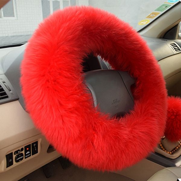 

3pcs/set plush soft warm woolen auto car vehicle steering wheel gear brake cover set leather handle sleeves handbrake
