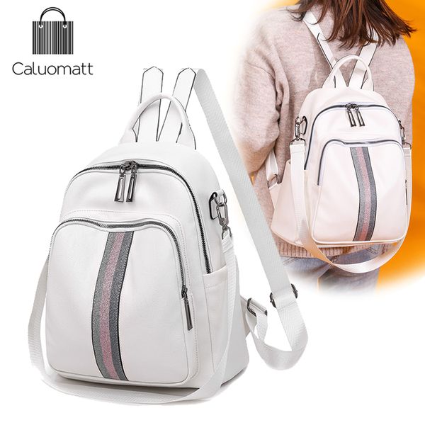 

caluomawomen's backpack 2020 new fashion pu leather waterproof bag college style teenager school bag mochila feminina