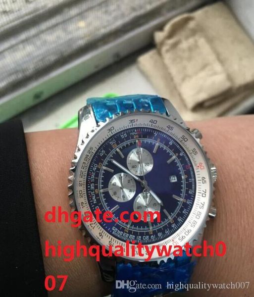 

luxury blue dial chronograph japan vk quartz watch men blue dial full steel chronometer date watches men sports chrono watch, Slivery;brown