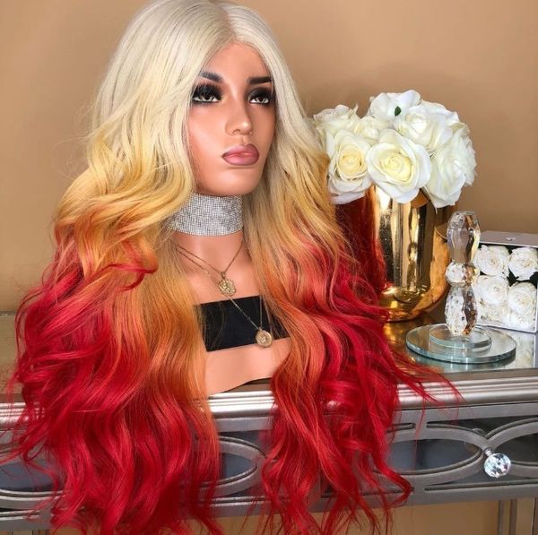 Golden Dyeing Orange Long Curly Hair Fashionable Large Wave