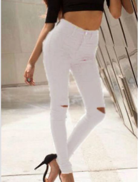 

spring 2018 fashion casual ladies jeans torn bleached denim women stretch jean femme 2018, Blue