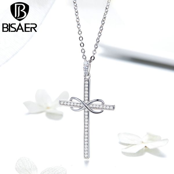 

bisaer classic cross faith necklaces cubic zircon infinity love infinite & cross pendant necklaces jewelry collar weyn091, Silver