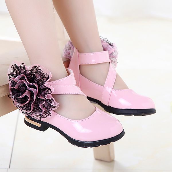 

children kids girl princess shoes pu leather anti-slip breathable for party dancing bm88, Black;red