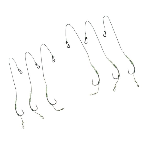 

6pcs carp fishing hair rigs with hand tied barbed line curved shank hooks