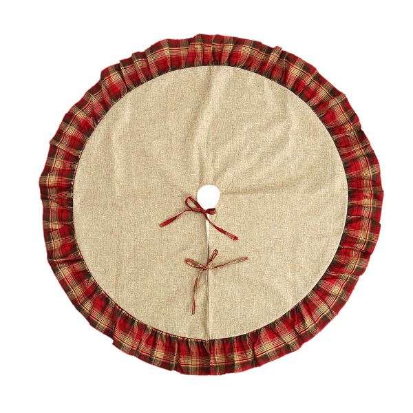 

122cm christmas tree skirt red black plaid ruffle edge with linen burlap bowknot christmas tree stand mat skirt