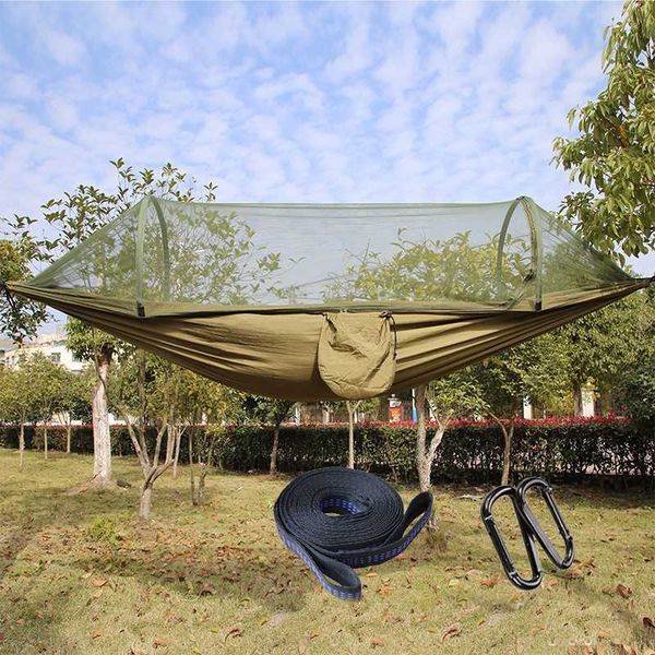 

portable high strength parachute fabric camping hammock hanging bed with mosquito net sleeping hammock outdoor