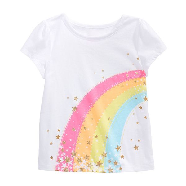 

little maven shop shirts baby girls tshirt for rainbow star girls children's short sleeve cotton kids pink clothes y200704, Blue