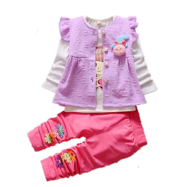 

baby girl clothing sets kids 3pcs coat+ t shirt + pants children cute princess baby girl outfits kids flower clothes, White
