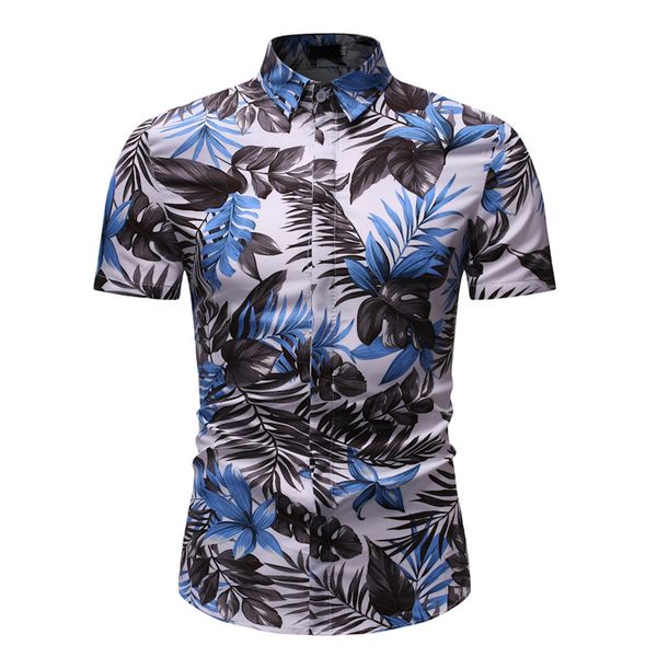 

feitong men leaf printed shirt summer beach wear blusas fashion business leisure printing short-sleeved shirt blouse, White;black