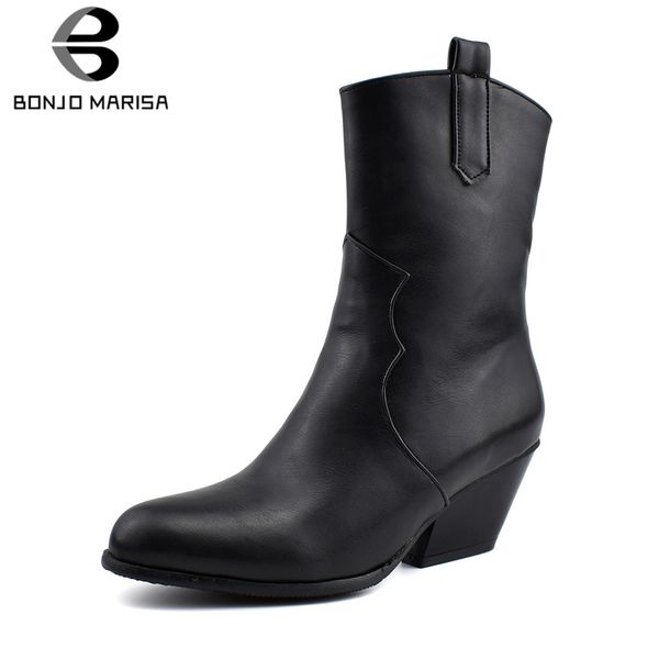

bonjomarisa new arrival plus size 34-48 brand high booties lady winter warm fur ankle boots women 2019 med heels shoes woman, Black