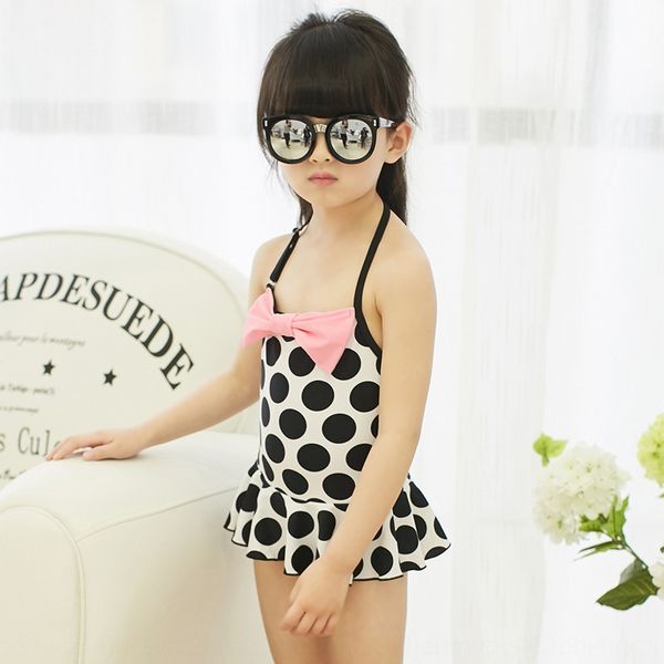 

children's swimming baby one-piece dress skirt style girl's dot bow swimsuit children's swimsuit 1128, White;black