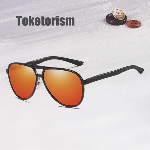 

toketorism big sunglasses men uv400 hd polarized sunglasses pilot style quality spring hinge alloy frame gafas 4156, White;black