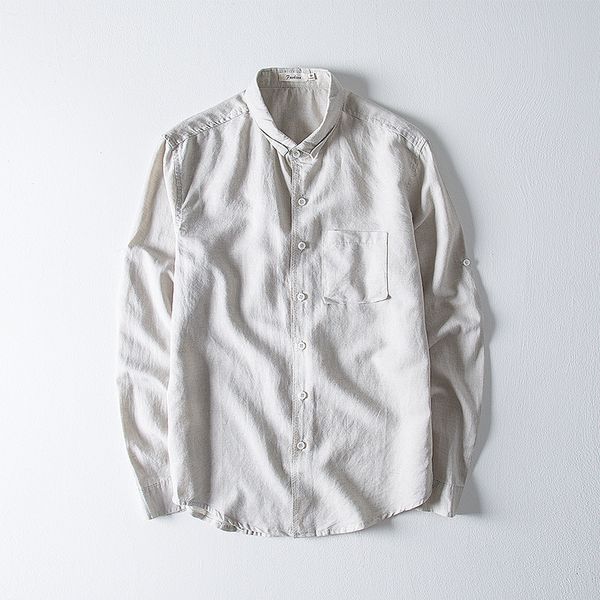 

men's casual shirts cotton linen long sleeve solid dress shirt men breathable social business male camisa masculina ts-544, White;black