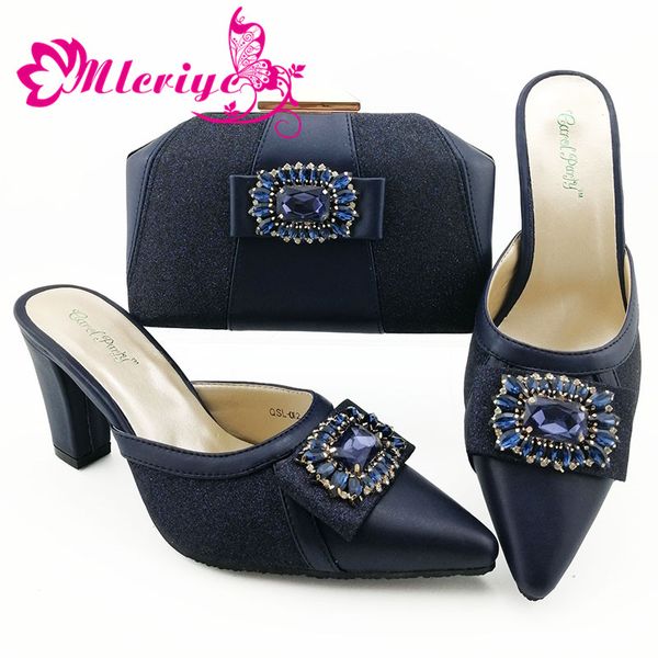 

2019 special arrivals wedding italian party shoes with matching bags ladies shoe and bag set decorated in blue for party, Black