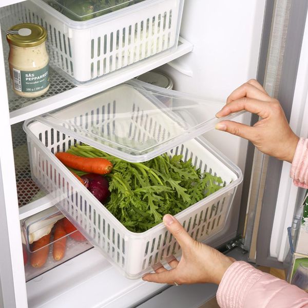 

large size double layer drain basket fridge preservation box for kitchen refrigerator vegetable fruit fresh keeping storage bin