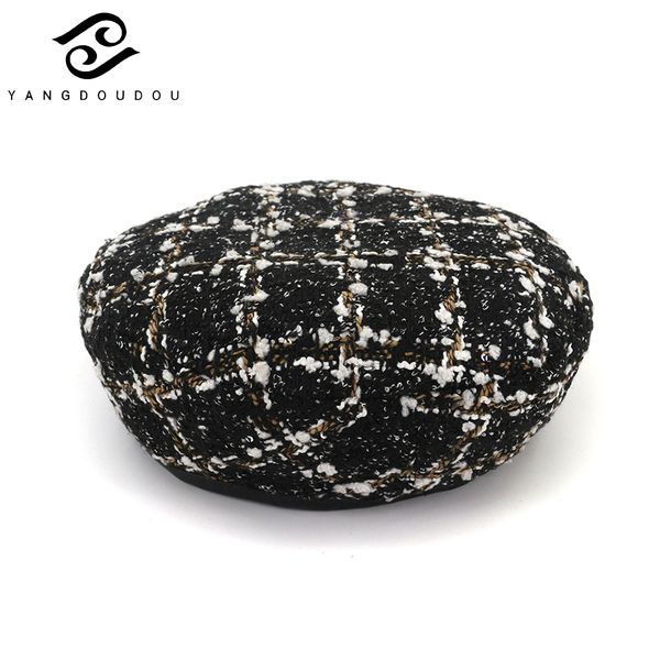 

yangdoudou pumpkin hat female winter women hats cotton warm plaid for winter autumn spring lady girl berets hat 5 colors, Blue;gray