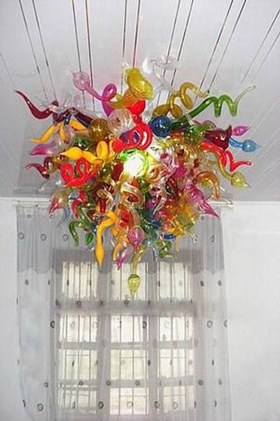 100 % mundgeblasene Lampe, CE UL, Borosilikatglas im Murano-Stil, Dale Chihuly Art, mehrfarbiger Kronleuchter-Anhänger aus Glas
