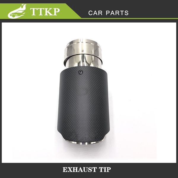 

air inlet 54mm air outlet 76mm ak car universal automatic exhaust pipe tips matte carbon fiber + stainless steel muffler for