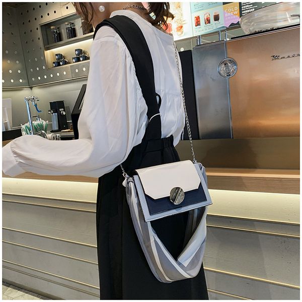 

2019 the new three-dimensional and simple small square bag silk scarf shoulder strap lady chain single shoulder oblique span