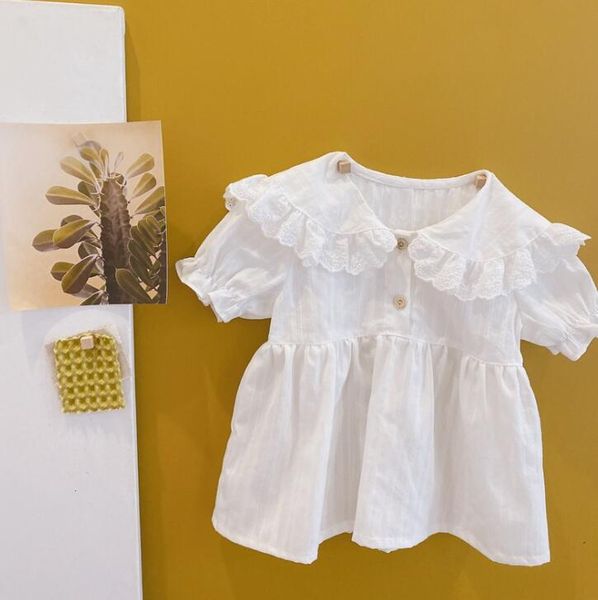 

2020 new girls shirt short sleeve summer cotton fashion girls blouse 1-7t qa711, White;black